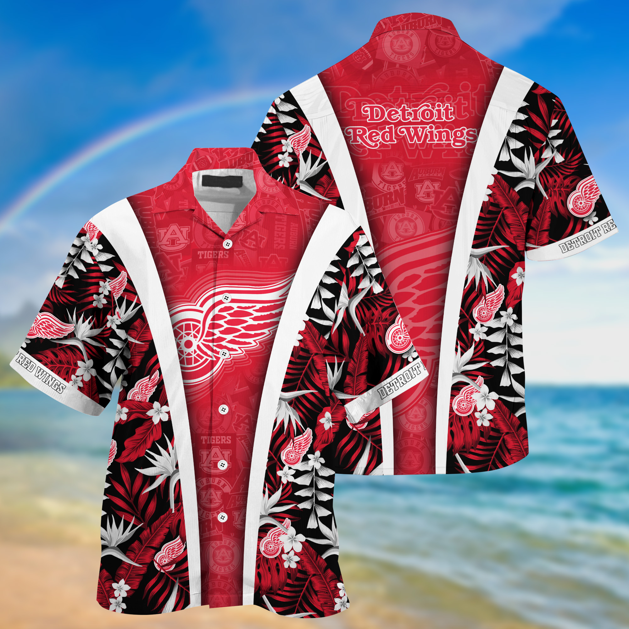 Detroit Red Wings Summer Hawaii Shirt And Shorts For Sports Fans NA32873