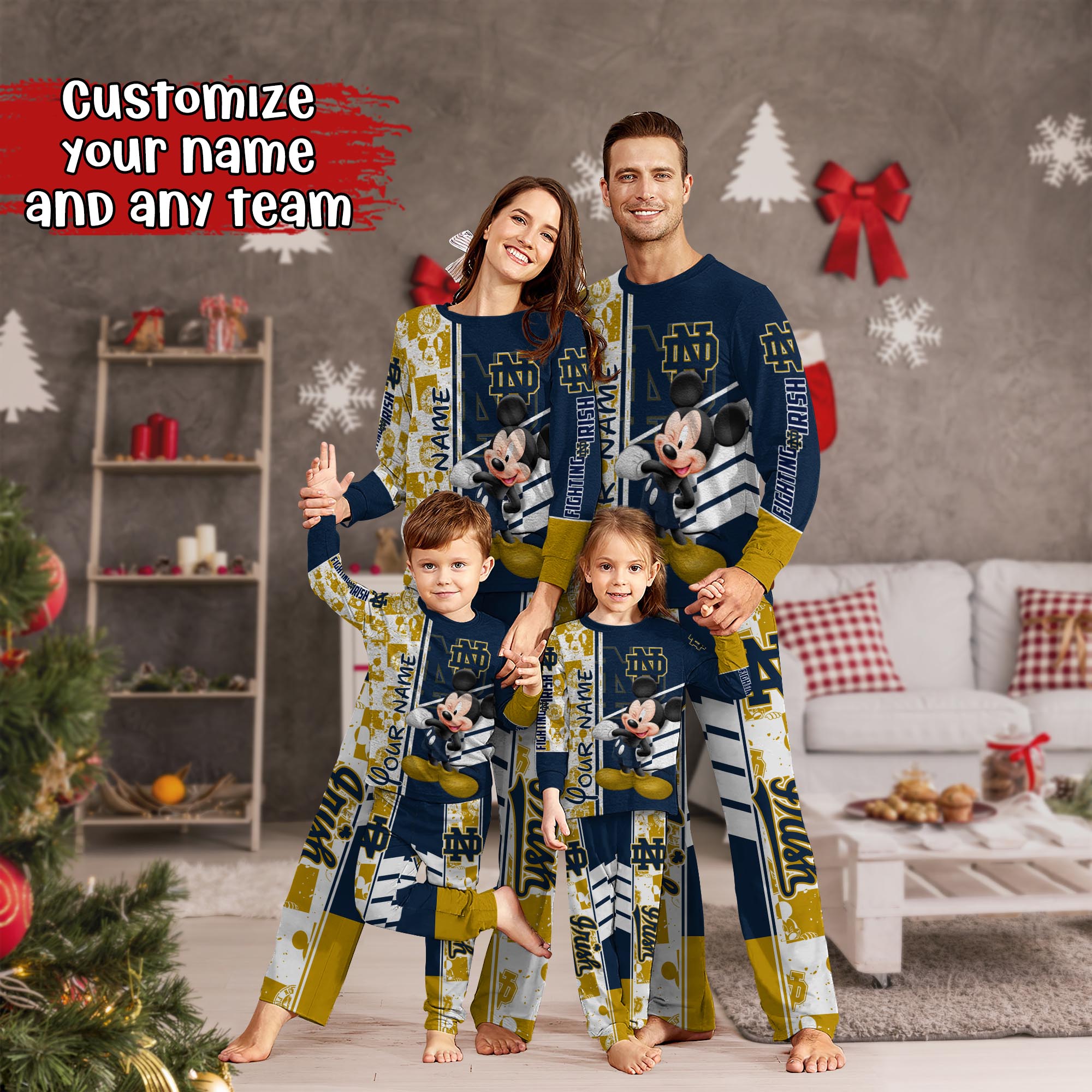 Notre Dame Fighting Irish MK Pajamas For Family, Custom Sports PJ For Children And Parents NA44875